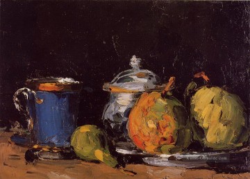 Impressionismus Stillleben Werke - Sugar Bowl Birnen und blaue Tasse Paul Cezanne Stillleben Impressionismus
